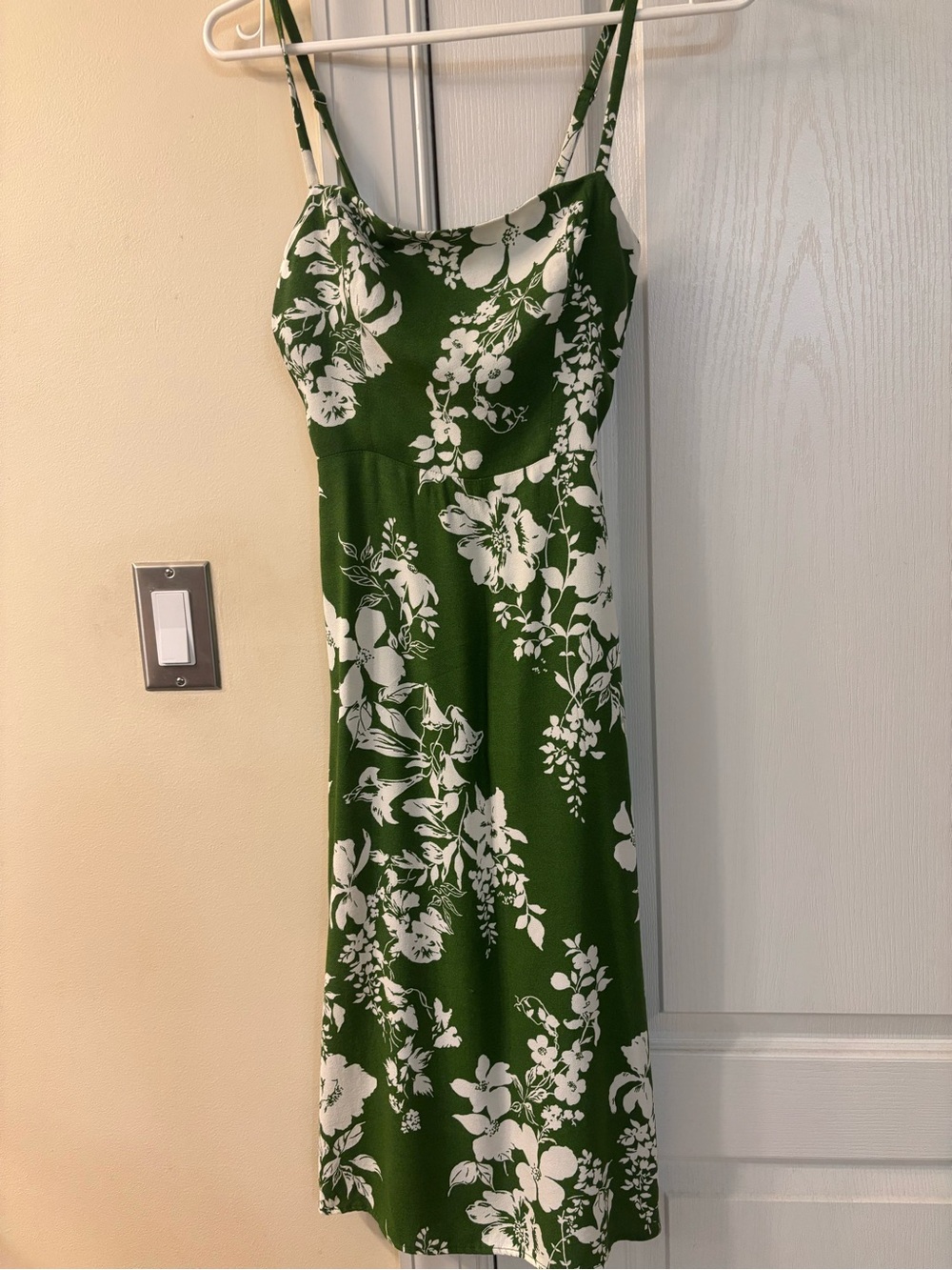 Reformation Green and White Floral Midi Slip Dress